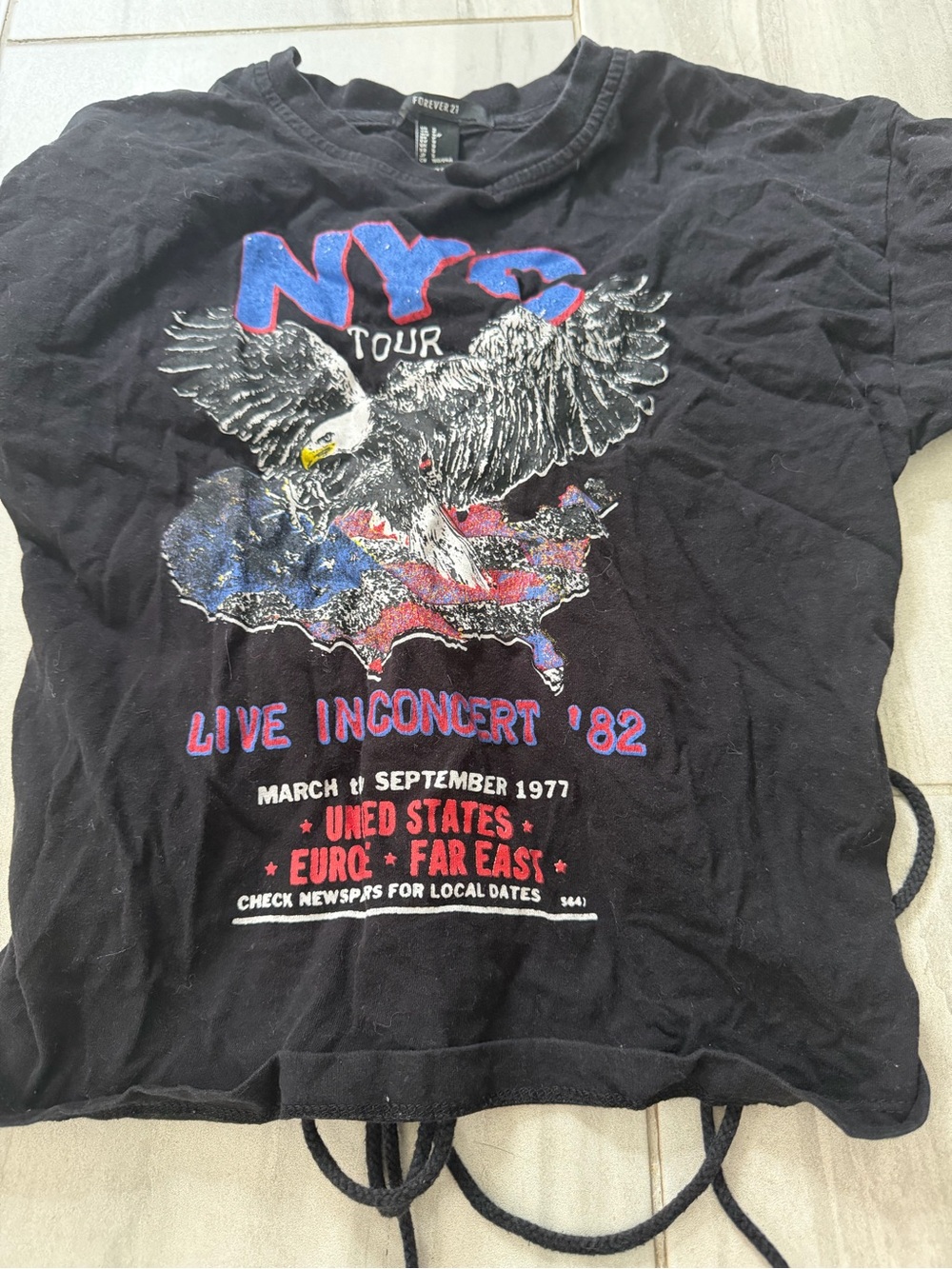 Forever 21 Kids Black Eagle NYC Tour Graphic Tee with Red & Blue Print